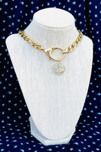 Load image into Gallery viewer, Repurposed Louis Vuitton Clasp & Celestial Abalone Shell Charm Necklace