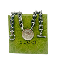 Load image into Gallery viewer, * Rare* Repurposed Large Sterling Gucci GG & Bird Reversible Coin Necklace