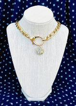 Load image into Gallery viewer, Repurposed Louis Vuitton Clasp & Celestial Abalone Shell Charm Necklace