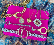 Load image into Gallery viewer, Repurposed Louis Vuitton Clasp & Celestial Abalone Shell Charm Necklace