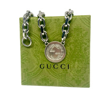 Load image into Gallery viewer, * Rare* Repurposed Large Sterling Gucci GG & Bird Reversible Coin Necklace