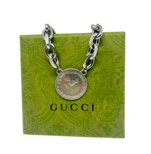 Load image into Gallery viewer, * Rare* Repurposed Large Sterling Gucci GG & Bird Reversible Coin Necklace