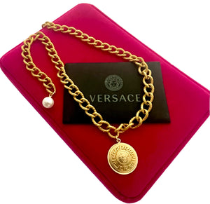 Repurposed Versace Iconic Medusa Button Textured Necklace