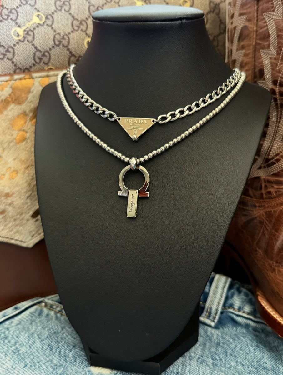 Repurposed Mocha & Silver PRADA Tag Hardware Necklace – DJCo