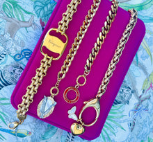Load image into Gallery viewer, Repurposed Louis Vuitton KeyClasp & Butterfly/Heart Charm Bracelet