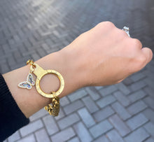 Load image into Gallery viewer, Repurposed Louis Vuitton Keyring & Abalone Butterfly Charm Bracelet