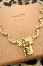 Load image into Gallery viewer, Repurposed Louis Vuitton Padlock White & Vintage Crystal Pavè Scallop Necklace