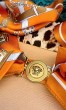 Load image into Gallery viewer, Stunning Large Repurposed Versace Medusa Hardware & 100% Silk Scarf Necklace