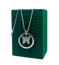Load image into Gallery viewer, Repurposed Louis Vuitton Keyring & Enameled Butterfly Charm Necklace