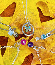 Load image into Gallery viewer, Repurposed Louis Vuitton Keyring & Enameled Butterfly Charm Necklace