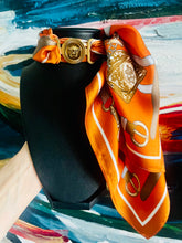 Load image into Gallery viewer, Stunning Large Repurposed Versace Medusa Hardware & 100% Silk Scarf Necklace