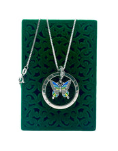 Load image into Gallery viewer, Repurposed Louis Vuitton Keyring & Enameled Butterfly Charm Necklace