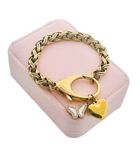 Load image into Gallery viewer, Repurposed Louis Vuitton KeyClasp & Butterfly/Heart Charm Bracelet