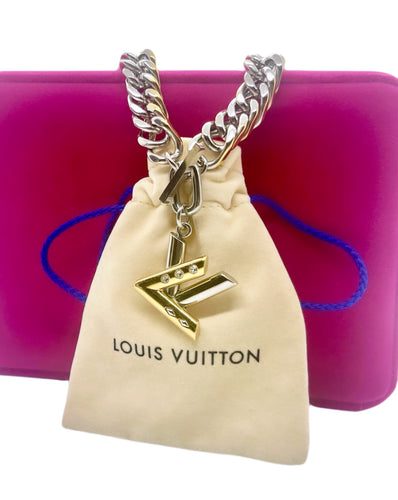 *Very Rare* Repurposed X~Large Louis Vuitton Puffy Charm Mixed Metals Toggle Necklace