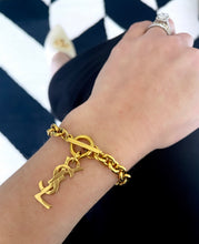Load image into Gallery viewer, Repurposed Yves Saint Laurent Vertical Hammered Charm Toggle Bracelet