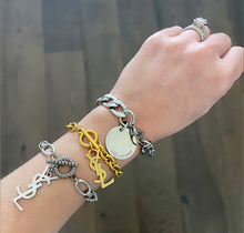 Load image into Gallery viewer, Repurposed Yves Saint Laurent Vertical Charm Toggle Bracelet
