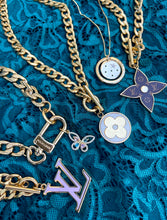 Load image into Gallery viewer, Repurposed Louis Vuitton Keychain Clasp & Butterfly Charm Necklace