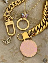 Load image into Gallery viewer, Repurposed Louis Vuitton Keyclasp & Butterfly~Heart Charm Bracelet