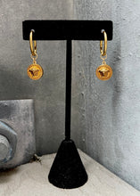 Load image into Gallery viewer, Repurposed Gold Versace Medusa Hoop Earrings