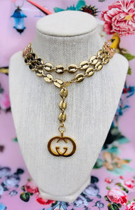 Repurposed lnterlocking GG Gucci Charm Convertible Belt/Necklace with Removable Crystal Bee Charm