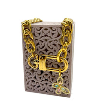Load image into Gallery viewer, Repurposed Louis Vuitton Keychain Clasp & Butterfly Charm Necklace
