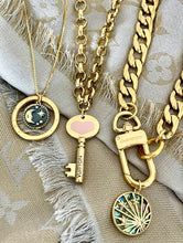 Load image into Gallery viewer, Repurposed Louis Vuitton Keyring & Moon/Stars Enameled Charm Necklace