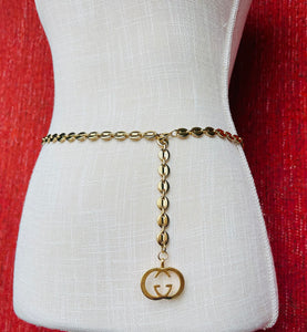 Repurposed lnterlocking GG Gucci Charm Convertible Belt/Necklace with Removable Crystal Bee Charm