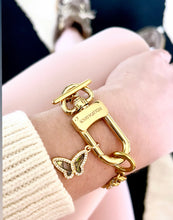 Load image into Gallery viewer, Repurposed Louis Vuitton Keyclasp & Butterfly~Heart Charm Bracelet
