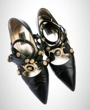 Load image into Gallery viewer, Repurposed Gold Versace Medusa Hoop Earrings