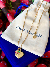 Load image into Gallery viewer, Repurposed Louis Vuitton Heart Charm &amp; Cherry Necklace