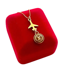 Repurposed Louis Vuitton Café & Gold Tone Travel with Me Necklace