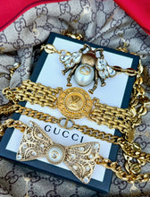Load image into Gallery viewer, *One of a Kind* Repurposed Gucci Pearl Button &amp; Vintage Bow Brooch/Necklace