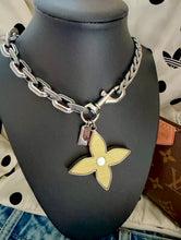 Load image into Gallery viewer, 3~in~1 Repurposed X~Large Louis Vuitton Signature 🧈 Flower Charm Denim Chain/Bag Charm/Necklace