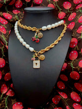 Load image into Gallery viewer, Repurposed Louis Vuitton Gold &amp; Cafè Coin Asymmetrical Freshwater Pearl Necklace