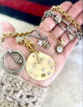 Load image into Gallery viewer, Repurposed Gucci Keyring &amp; Floating Bee Charm Necklace