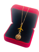 Load image into Gallery viewer, Repurposed Louis Vuitton Café &amp; Gold Tone Travel with Me Necklace
