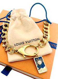 Repurposed Louis Vuitton Keyclasp & Removable Celestial Lapis Lucky Charm