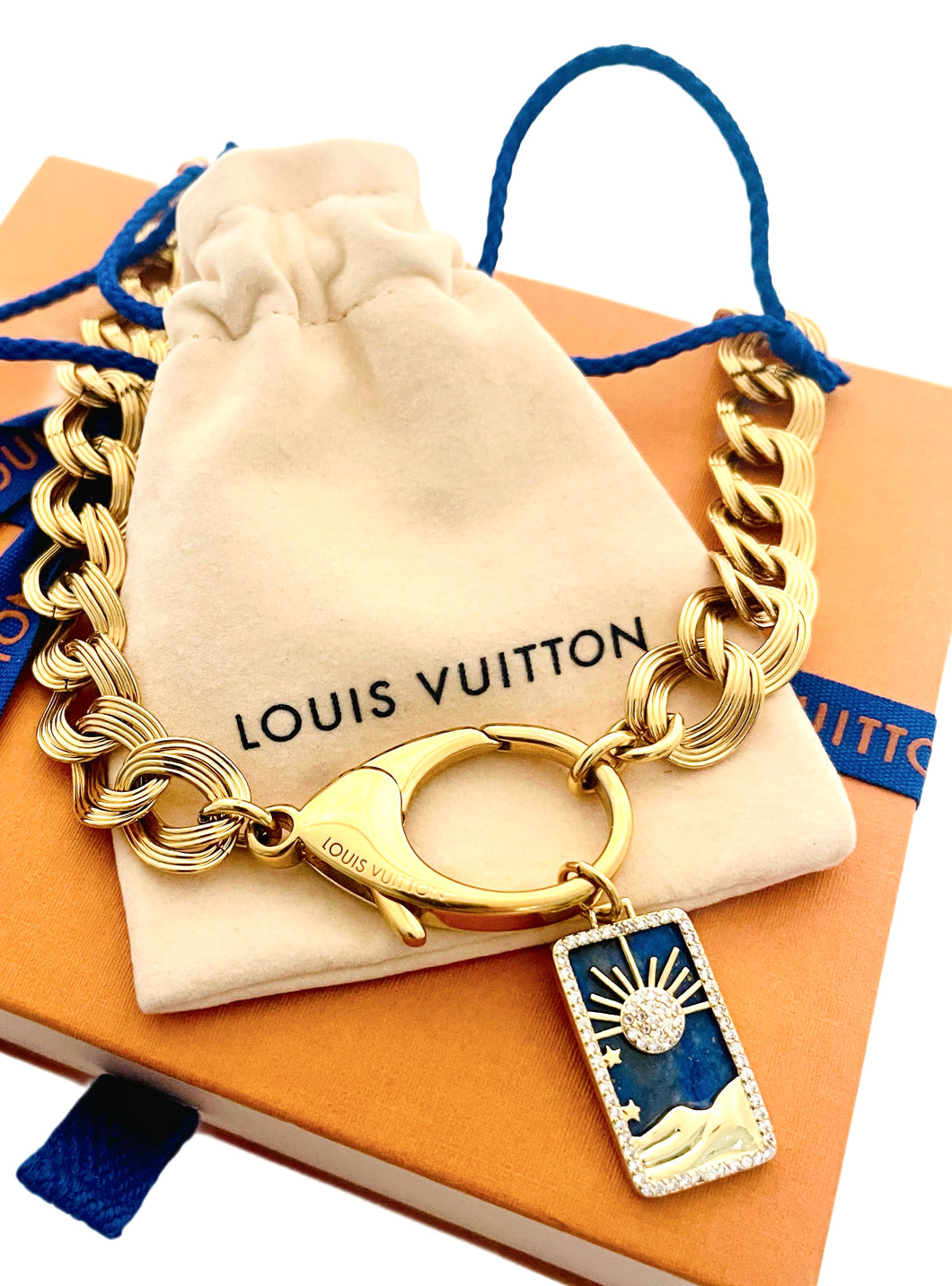 Repurposed Louis Vuitton Keyclasp & Removable Celestial Lapis Lucky Charm