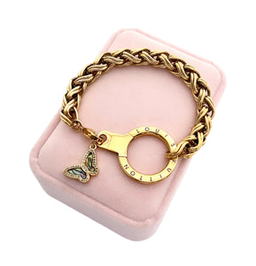 Repurposed Louis Vuitton Keyring & Abalone Butterfly Charm Bracelet