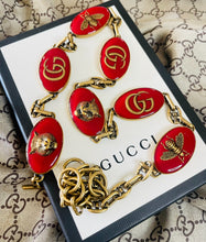 Load image into Gallery viewer, *Very Rare* Repurposed Gucci Bee Charm Red &amp; Gold Tone Vintage Bracelet