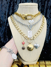 Load image into Gallery viewer, Repurposed Louis Vuitton Coin &amp; Pink Enameled Ladybug Charm Necklace