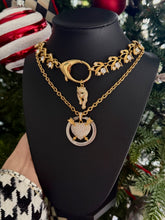 Load image into Gallery viewer, Repurposed Mix Metals Gucci Keyring &amp; Crystal Puffy Heart Necklace