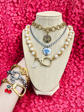 Load image into Gallery viewer, Repurposed 1980’s Vintage CC “Ne M’oublie Pas” Blue Enameled Heart Charm Necklace