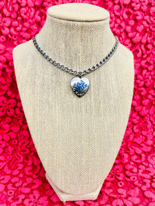 Repurposed 1980’s Vintage CC “Ne M’oublie Pas” Blue Enameled Heart Charm Necklace