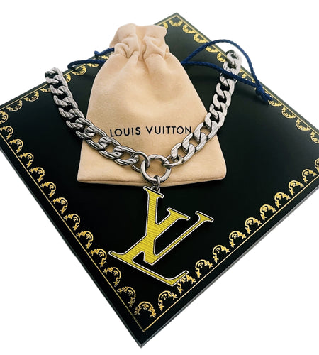 X~Large Repurposed Louis Vuitton Lime Green & Silver Charm Necklace