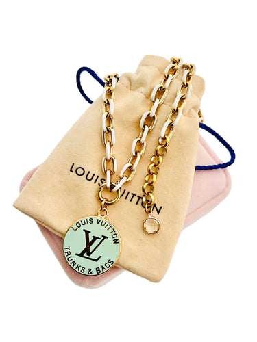 *Rare* Large Repurposed Mint & Gold Louis Vuitton Trunks & Bags Coin Necklace