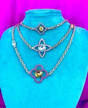 Load image into Gallery viewer, *Very Rare* Large Repurposed Louis Vuitton Turquoise &amp; Pink Signature Flower Charm Necklace