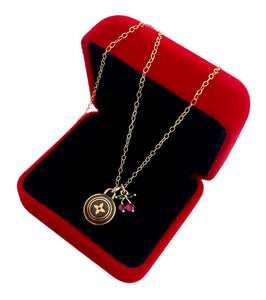 Repurposed Louis Vuitton Gold & Café Coin Cherry Charm Necklace