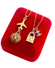 Load image into Gallery viewer, Repurposed Louis Vuitton Café &amp; Gold Tone Travel with Me Necklace