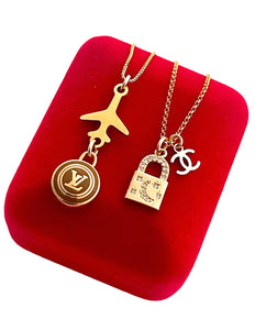 Repurposed Louis Vuitton Café & Gold Tone Travel with Me Necklace
